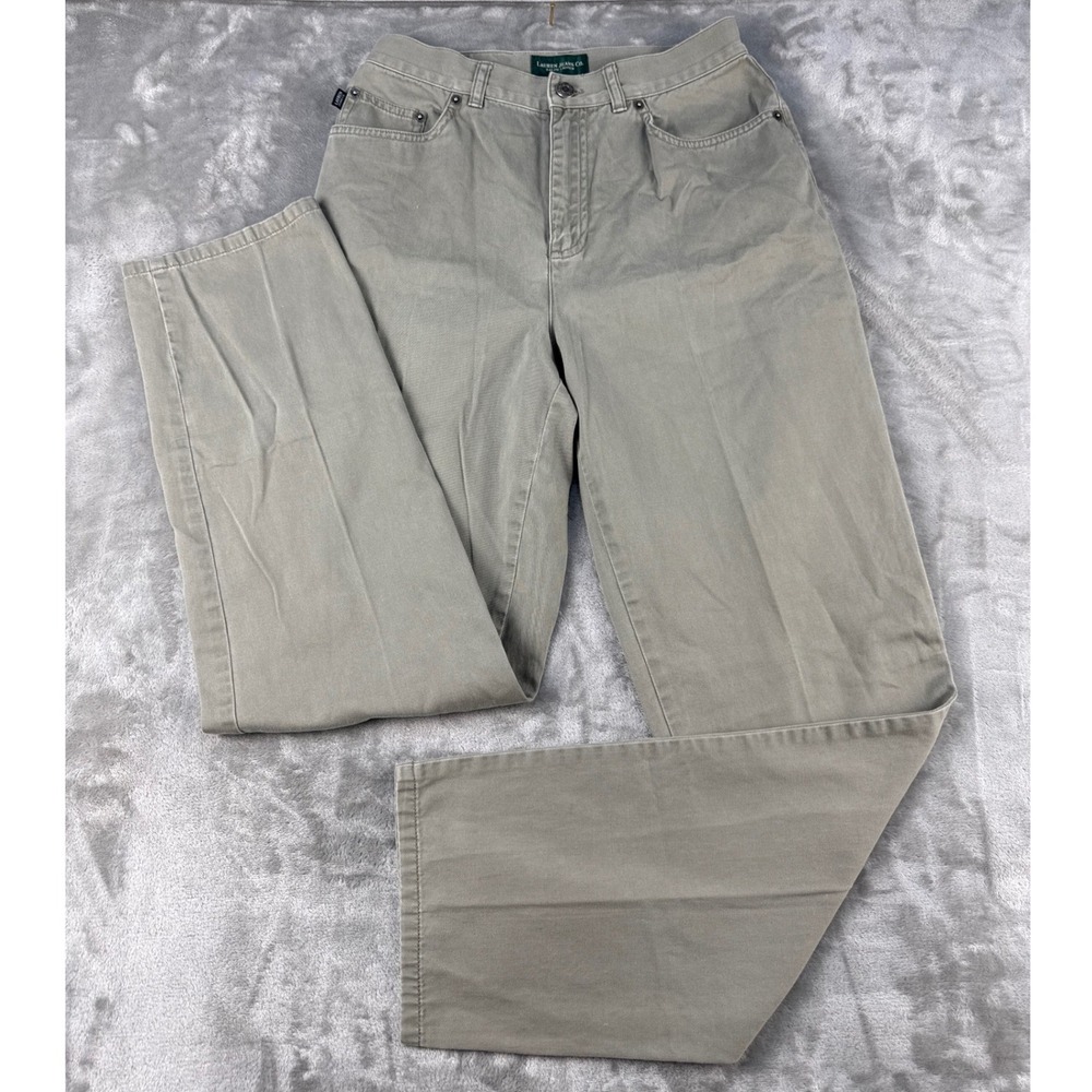 Lauren Ralph Lauren Sage Green Straight Leg Cotton Pants Womens 6 High Rise